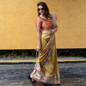 Green Woven Art Silk Saree - Peachmode