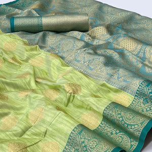 Green Woven Art Silk Saree - Peachmode