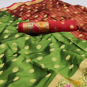 Green Woven Art Silk Saree - Peachmode