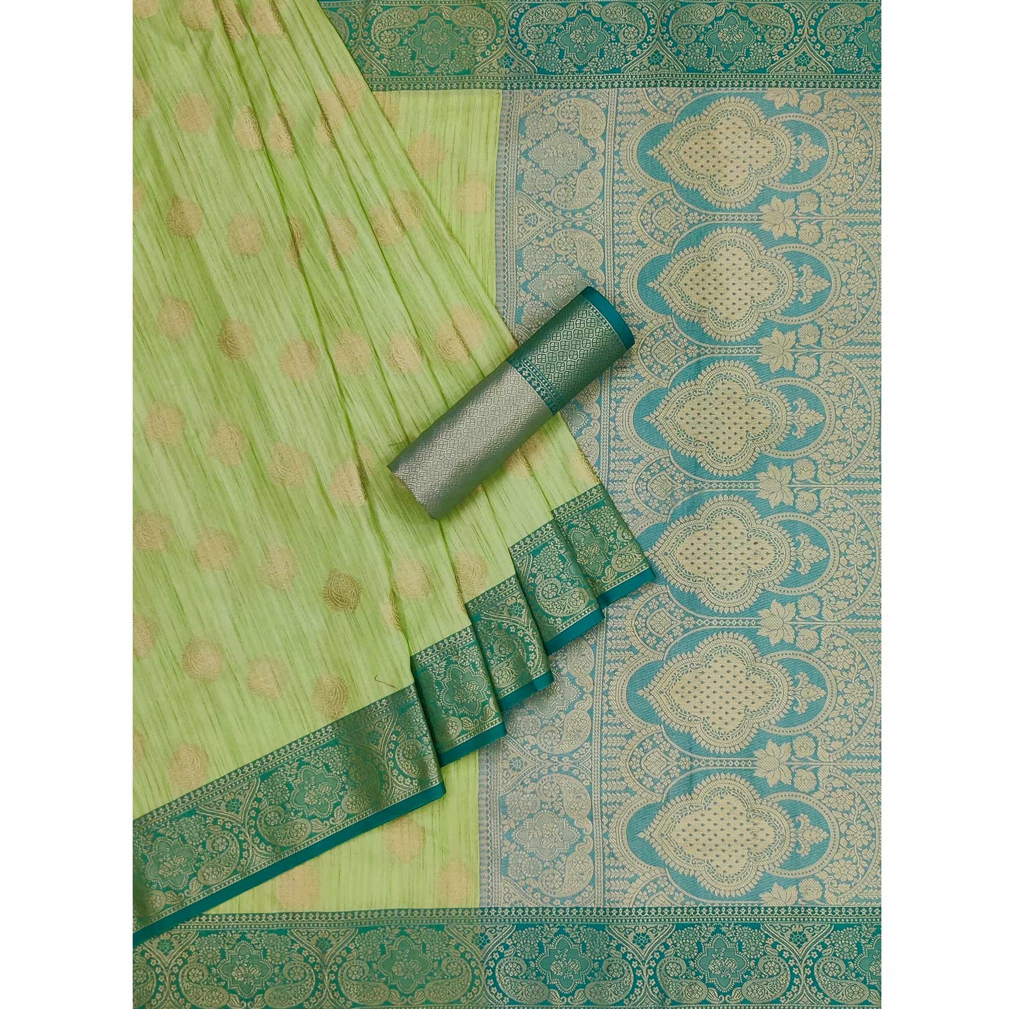 Green Woven Art Silk Saree - Peachmode