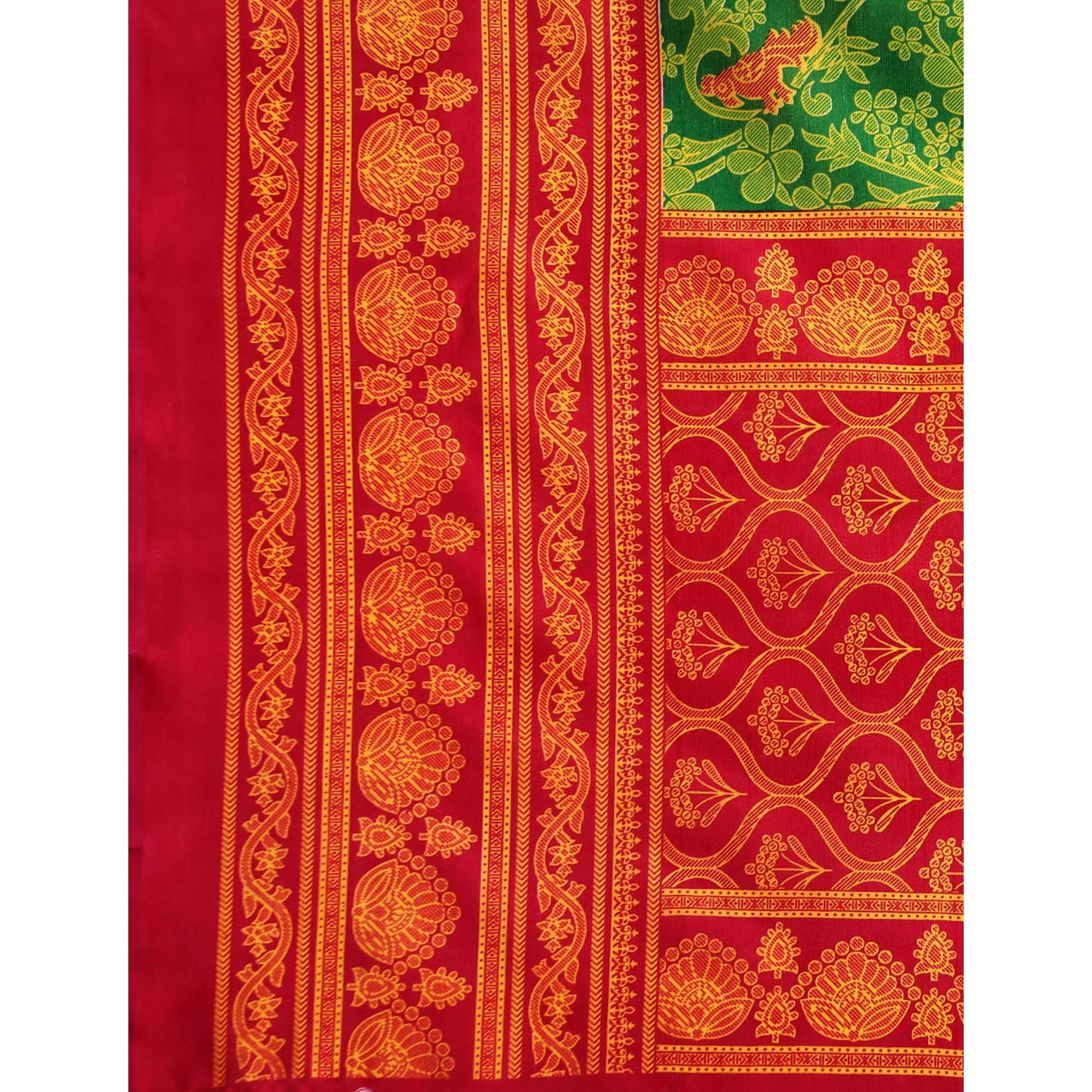 Green Woven Art Silk Saree - Peachmode