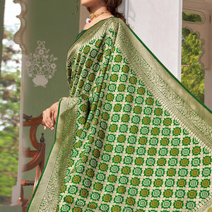 Green Woven Banarasi Silk Saree - Peachmode
