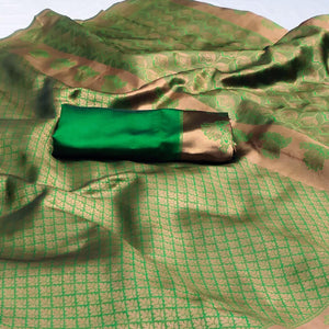 Green Woven Banarasi Silk Saree - Peachmode