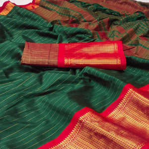 Green Woven Cotton Silk Saree - Peachmode