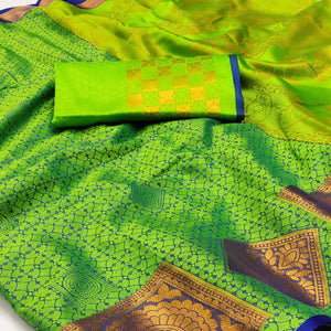 Green Woven Cotton Silk Saree - Peachmode