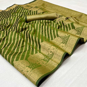 Green Woven Organza Saree - Peachmode