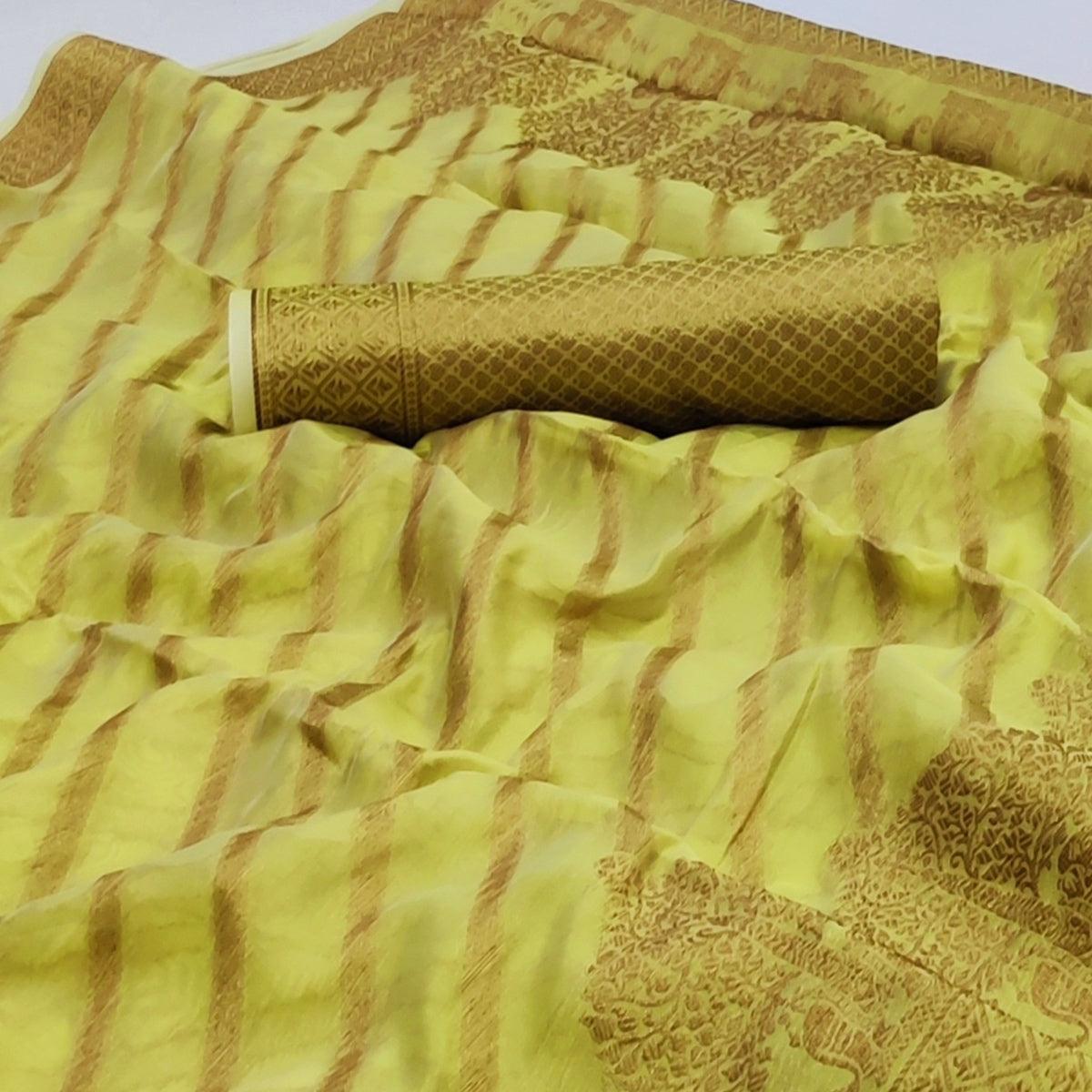 Green Woven Organza Saree - Peachmode