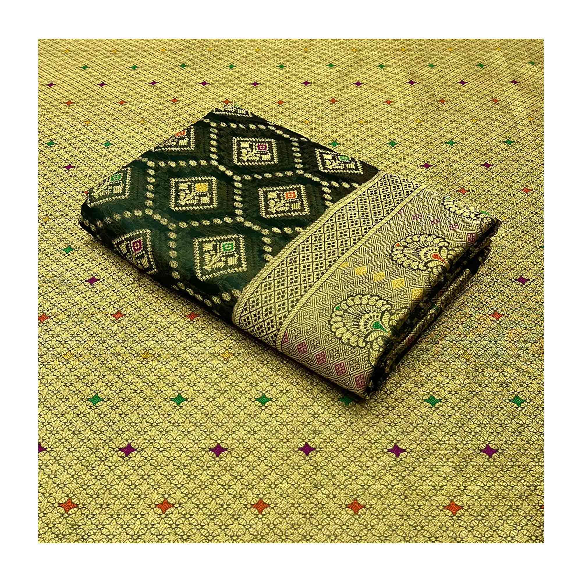 Green Woven Organza Saree - Peachmode