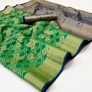 Green Woven Patola Art Silk Saree - Peachmode