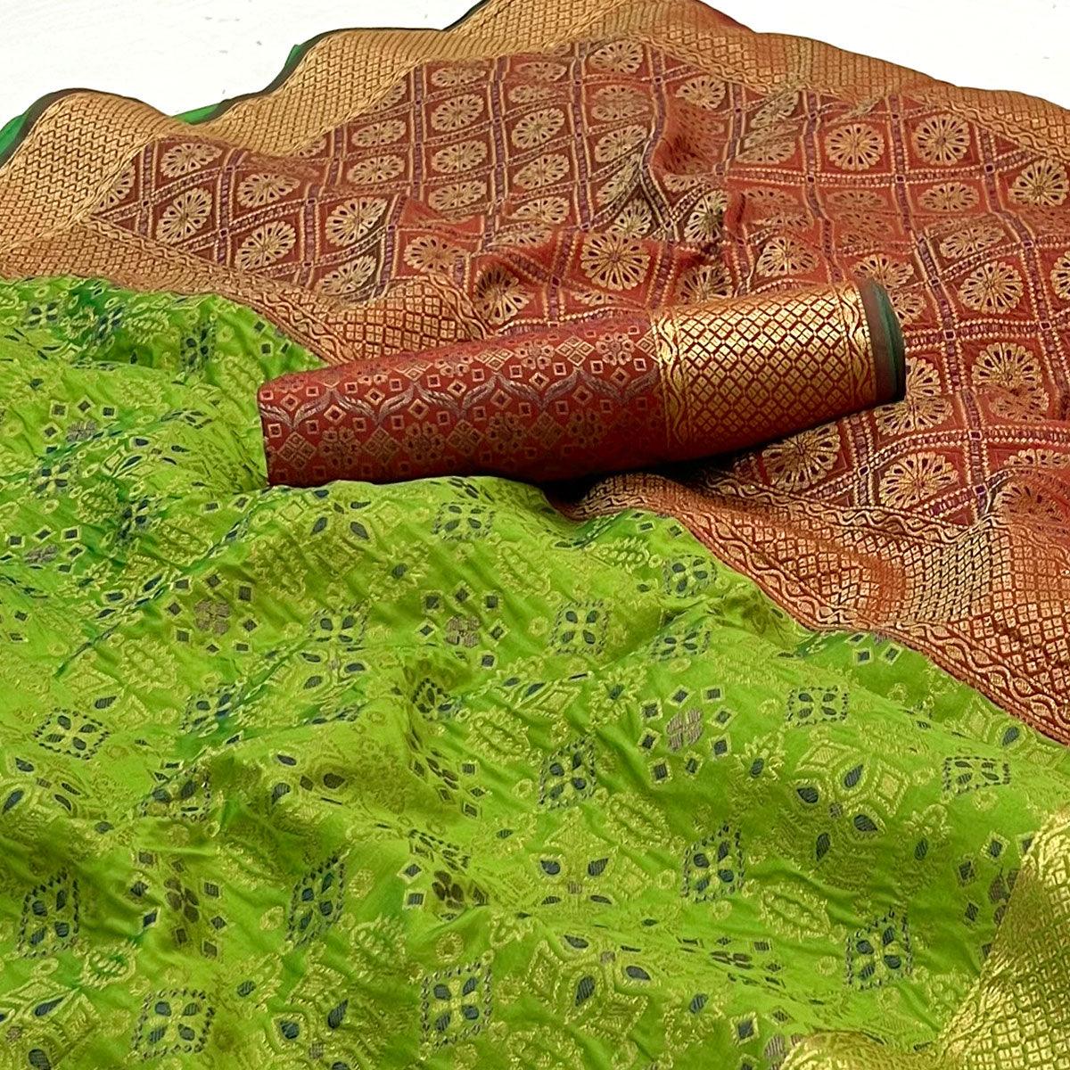 Green Woven Patola Art Silk Saree - Peachmode