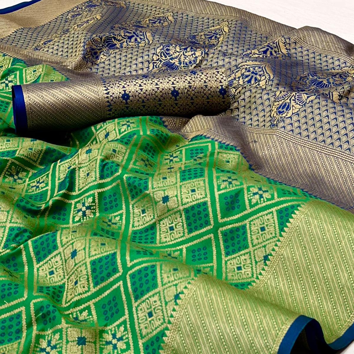 Green Woven Patola Art Silk Saree - Peachmode