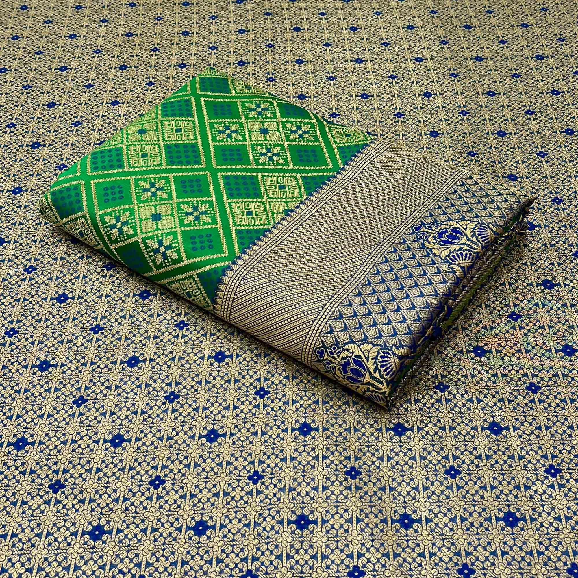 Green Woven Patola Art Silk Saree - Peachmode