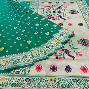 Green Zari Woven Art Silk Saree - Peachmode