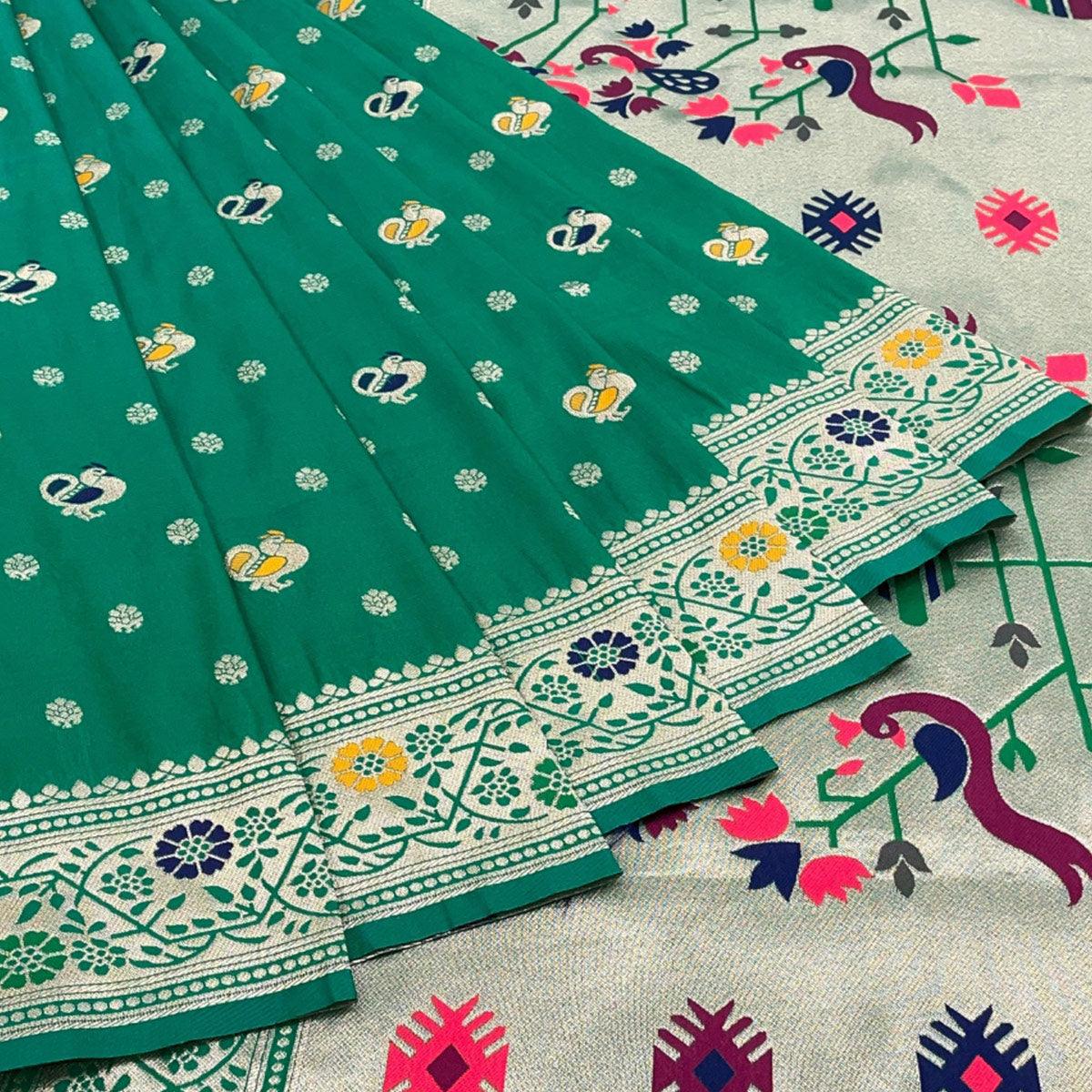 Green Zari Woven Art Silk Saree - Peachmode