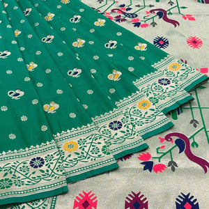 Green Zari Woven Art Silk Saree - Peachmode