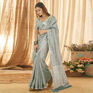 Grey And Indigo Blue Saree - Pack Of 2 - Peachmode