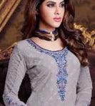 Grey - Blue Embroidered Salwar Suit - Peachmode