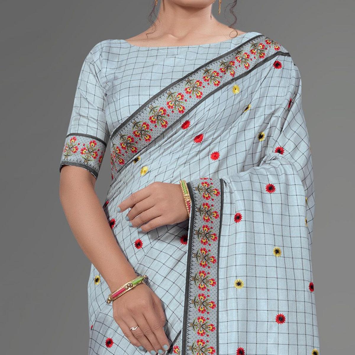 Grey Casual Bhagalpuri Silk Woven Saree With Unstitched Blouse - Peachmode