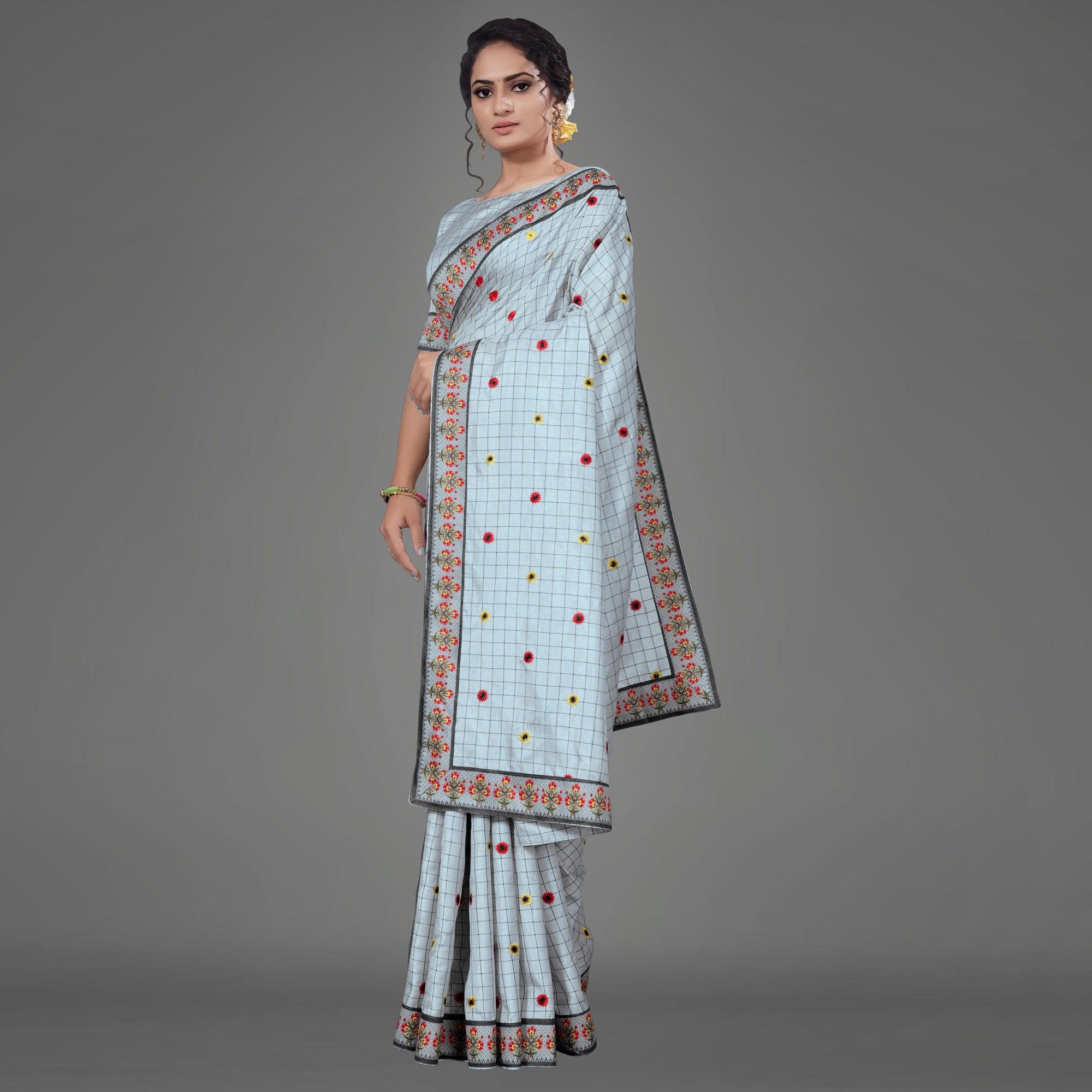 Grey Casual Bhagalpuri Silk Woven Saree With Unstitched Blouse - Peachmode