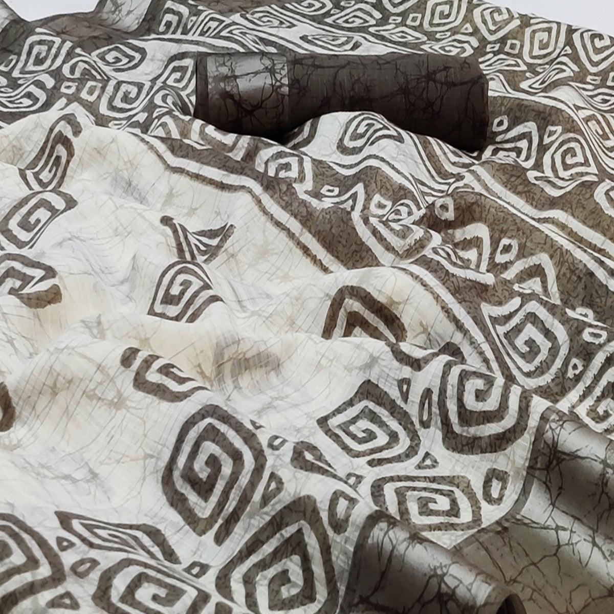 Grey Casual Wear Digital Printed Pure Linen Saree - Peachmode