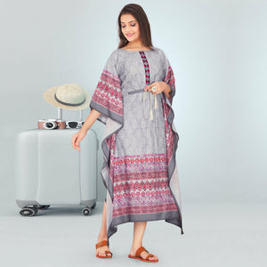 Grey Casual Wear Digtial Printed Modal Kaftan Kurti - Peachmode