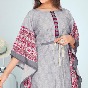 Grey Casual Wear Digtial Printed Modal Kaftan Kurti - Peachmode