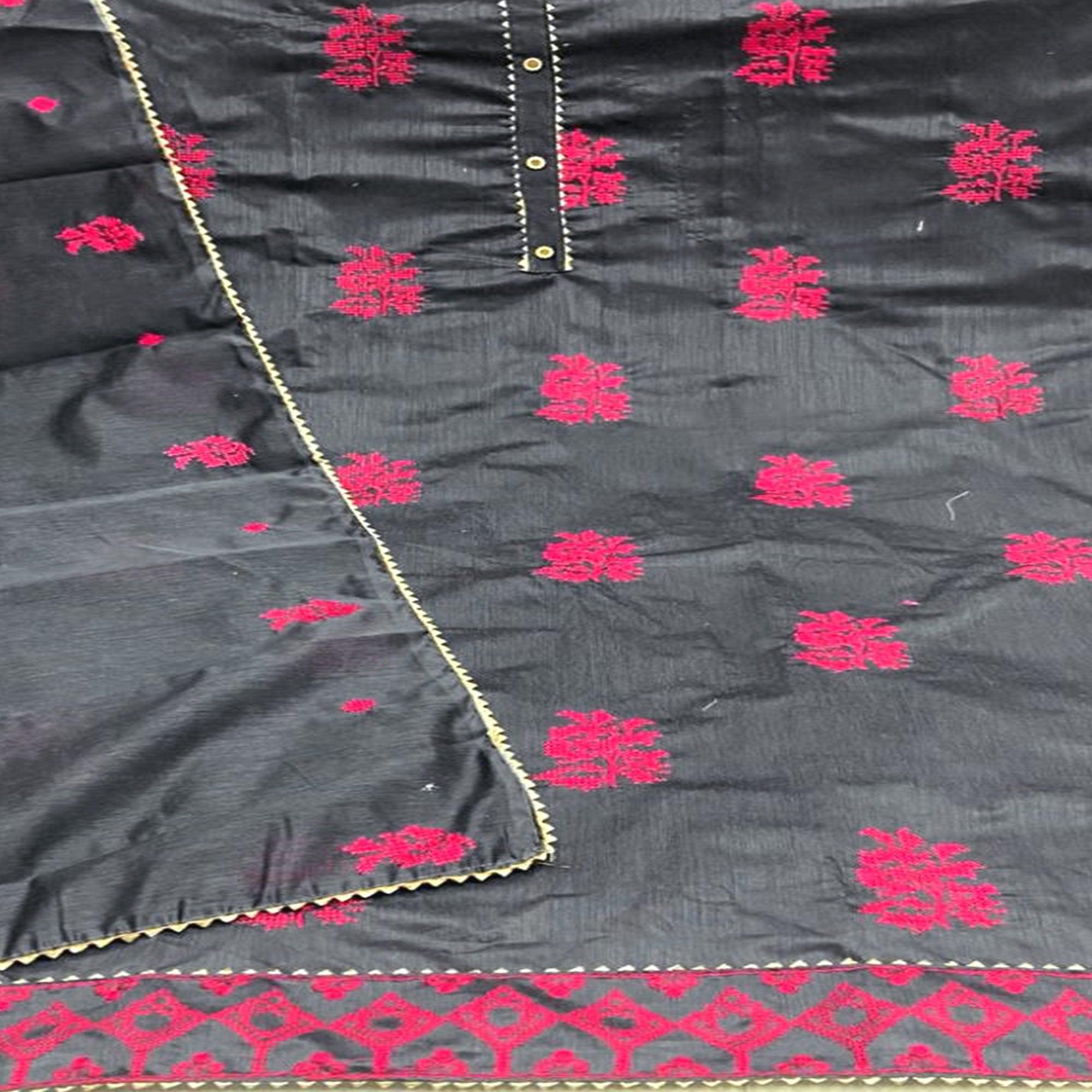 Grey Casual Wear Embroidered Modal Silk Dress Material - Peachmode