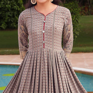 Grey Casual Wear Floral Printed Heavy Rayon Gown - Peachmode