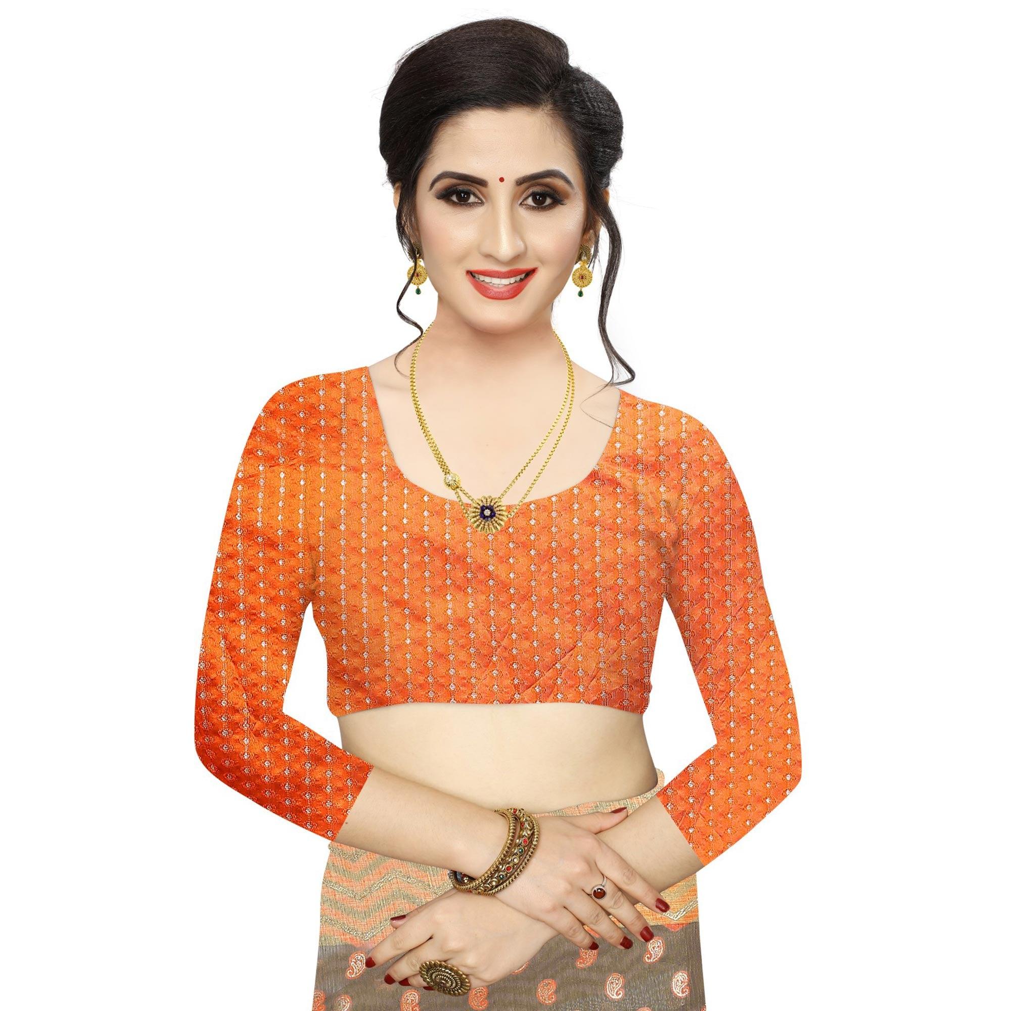 Grey Casual Wear Foil Printed Cotton Silk Saree - Peachmode