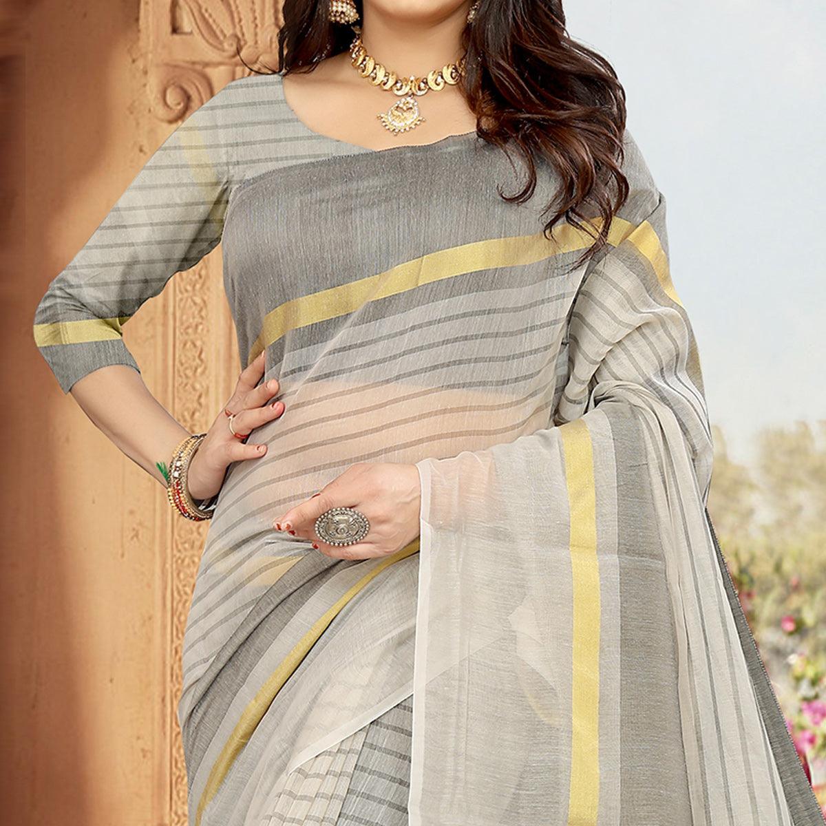Grey Casual Wear Printed Art Silk Saree - Peachmode