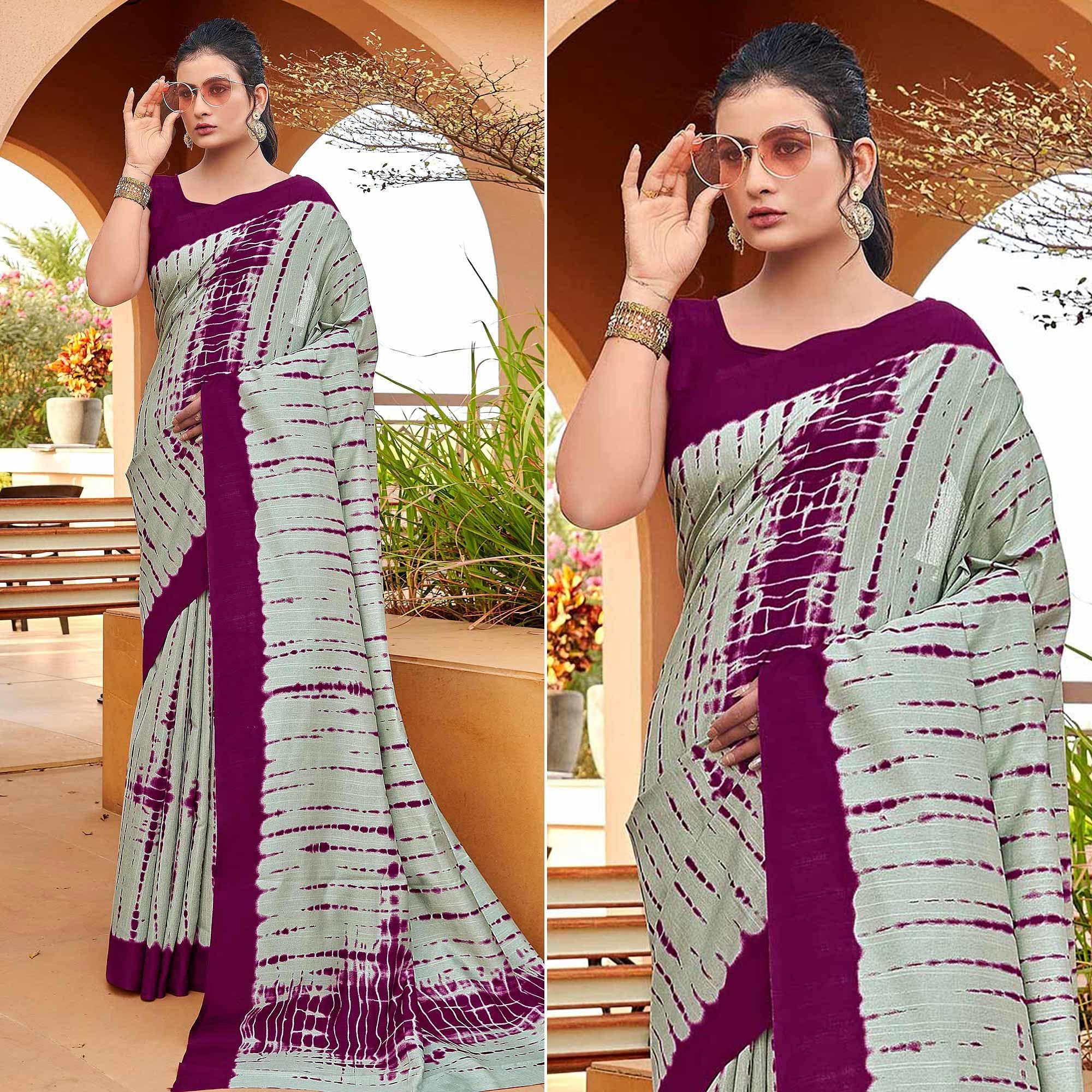 Grey Casual Wear Printed Bhagalpuri Silk Saree - Peachmode