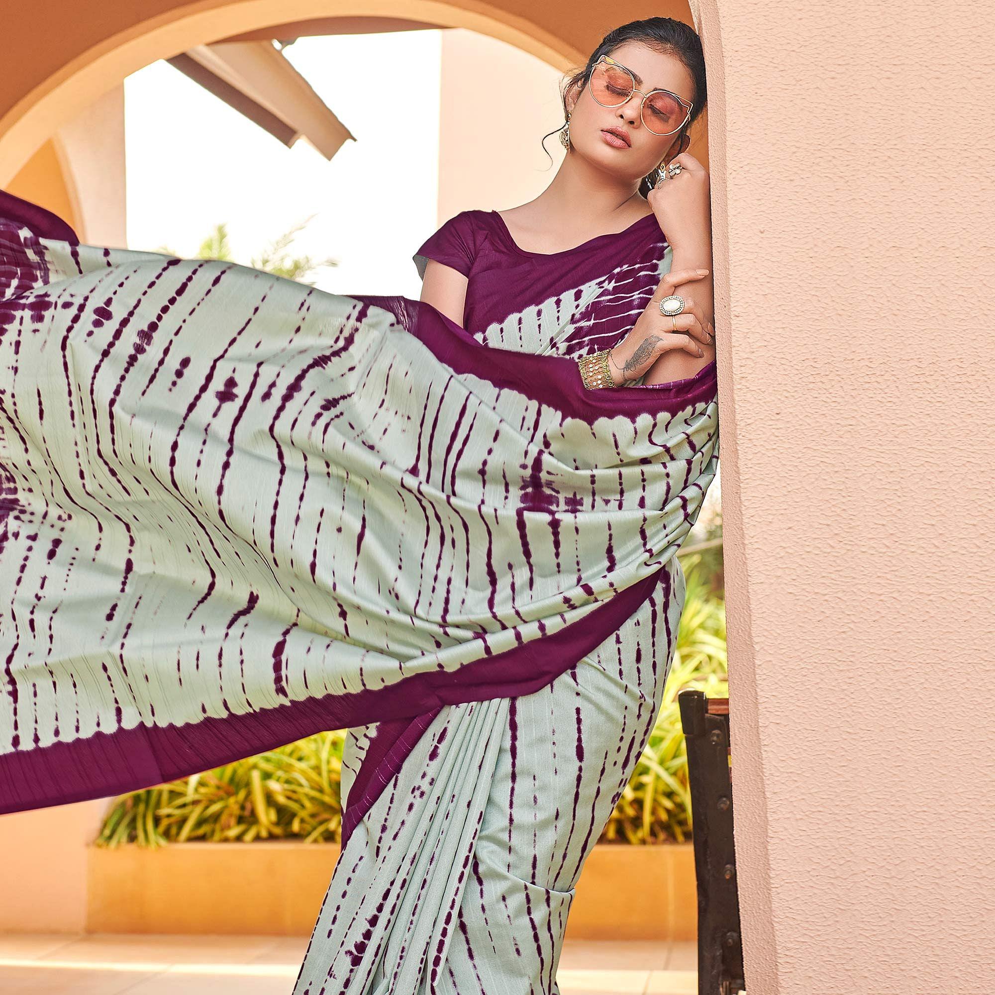 Grey Casual Wear Printed Bhagalpuri Silk Saree - Peachmode
