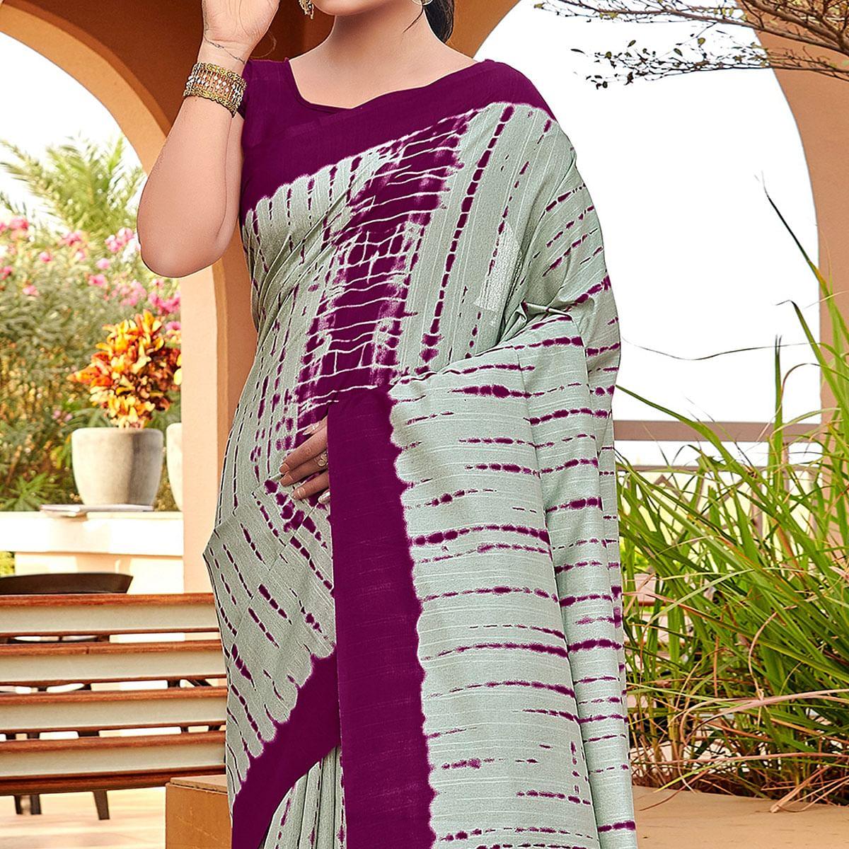 Grey Casual Wear Printed Bhagalpuri Silk Saree - Peachmode