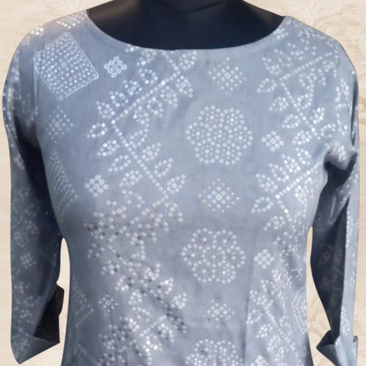 Grey Casual Wear Printed Cotton Top - Peachmode