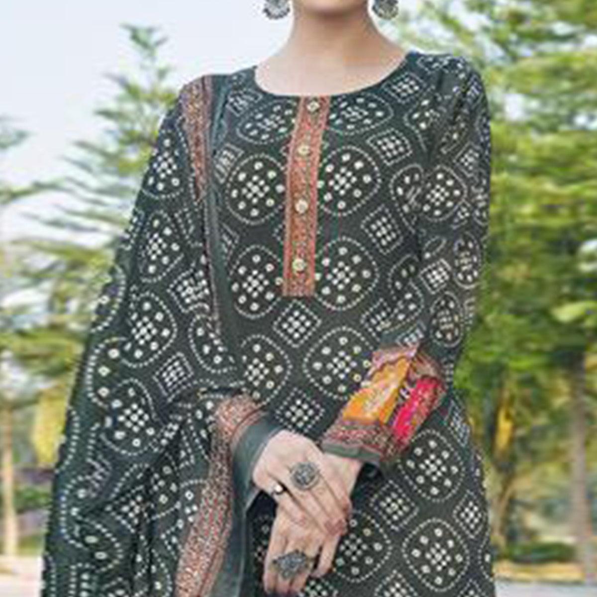 Grey Casual Wear Printed Jam Satin Suit - Peachmode