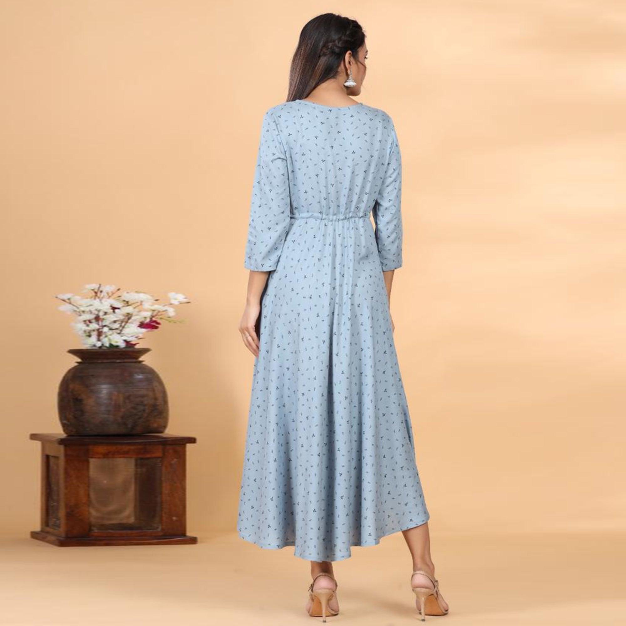 Grey Casual Wear Printed Rayon Long Kurti - Peachmode