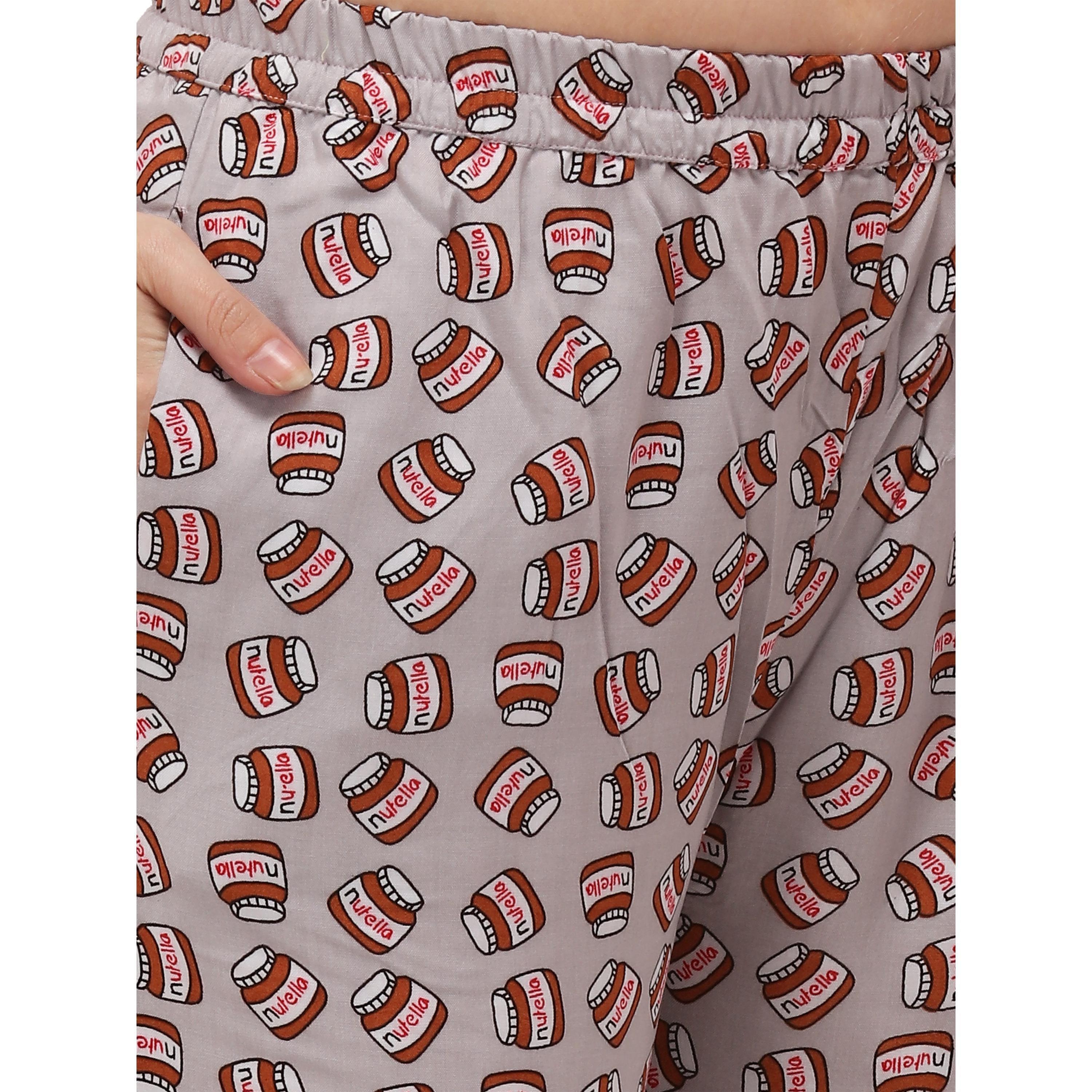 Grey Casual Wear Printed Rayon Night Suit - Peachmode