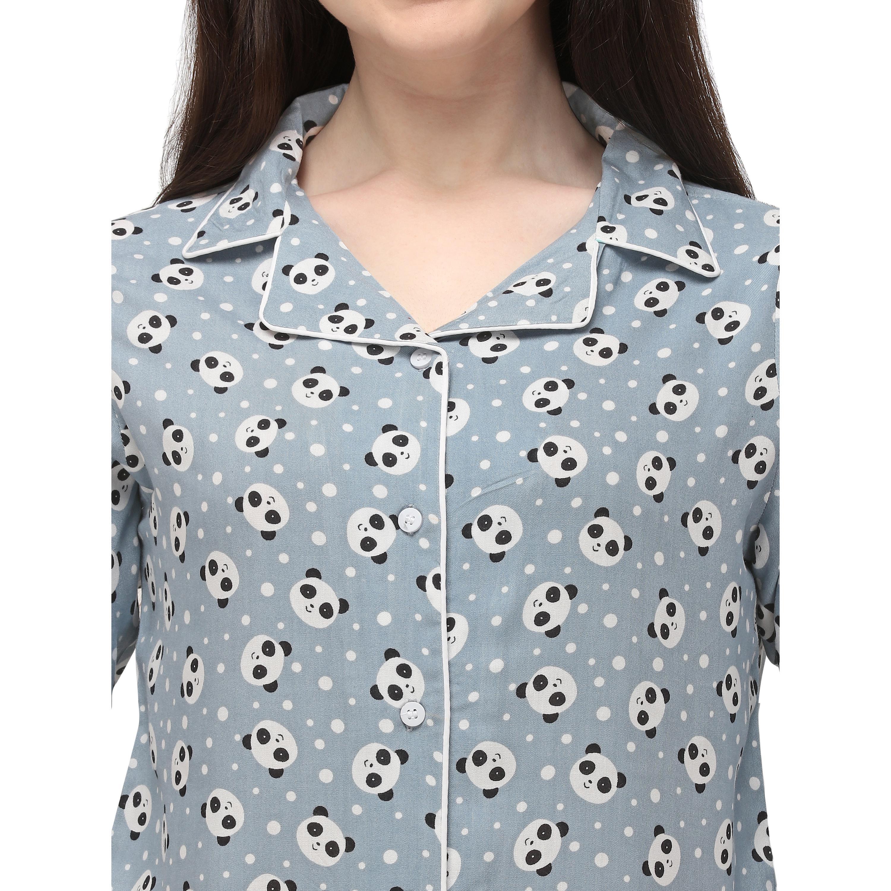 Grey Casual Wear Printed Rayon Night Suit - Peachmode