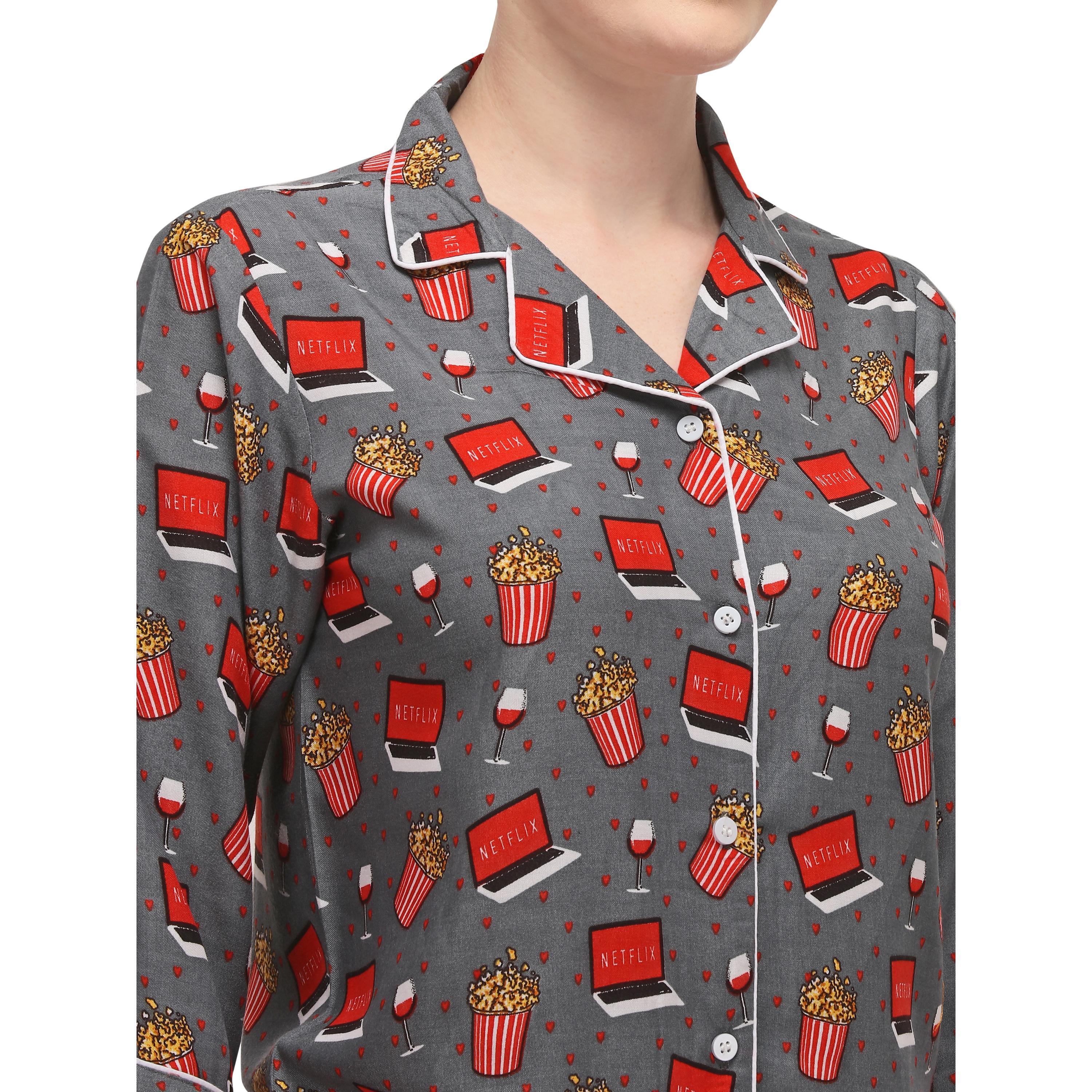 Grey Casual Wear Printed Rayon Night Suit - Peachmode