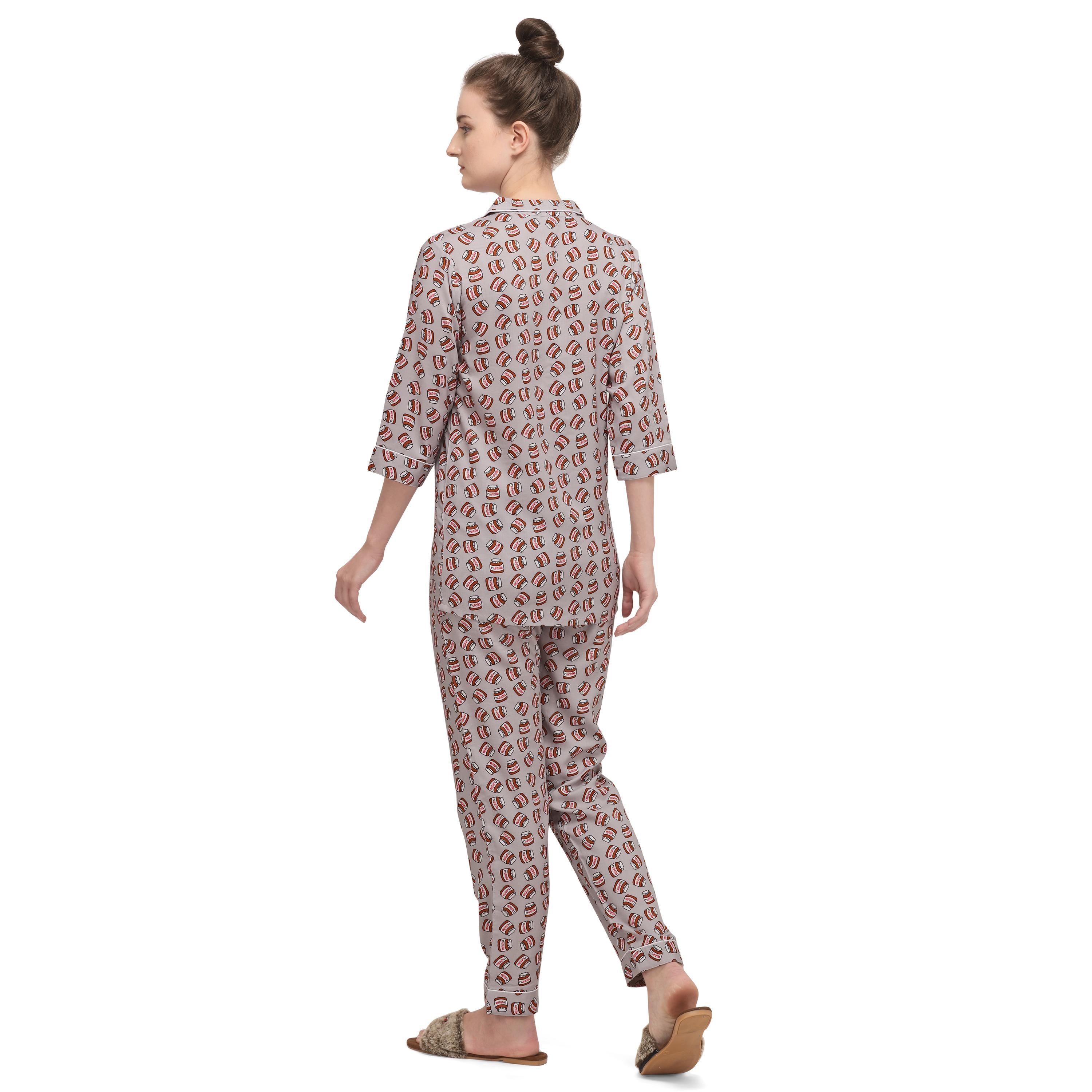 Grey Casual Wear Printed Rayon Night Suit - Peachmode