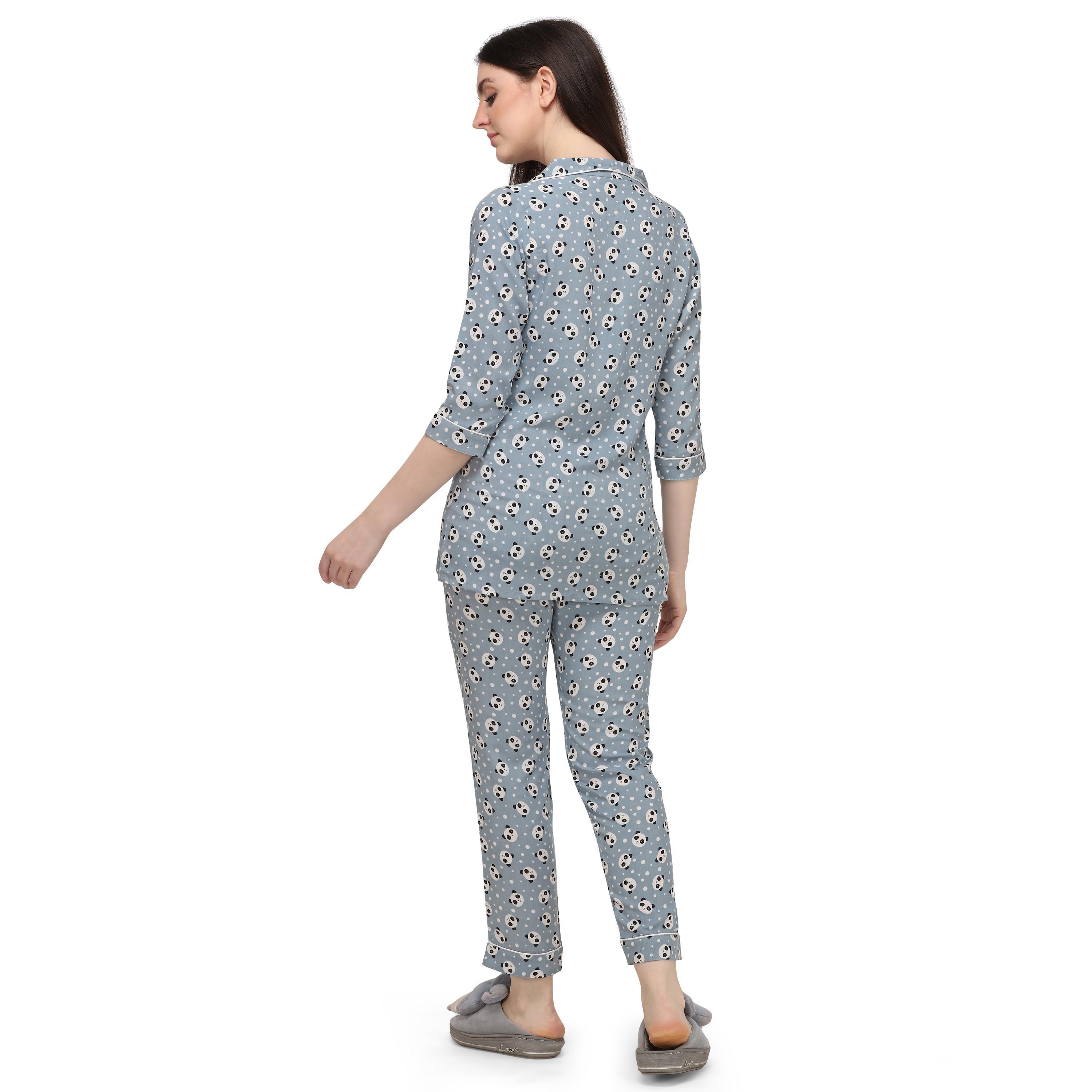 Grey Casual Wear Printed Rayon Night Suit - Peachmode