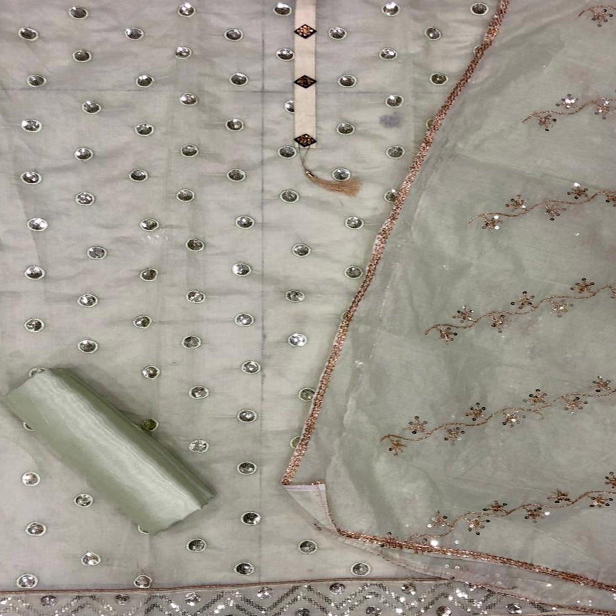 Grey Casual Wear Sequence Work Modal Chanderi Dress Material - Peachmode