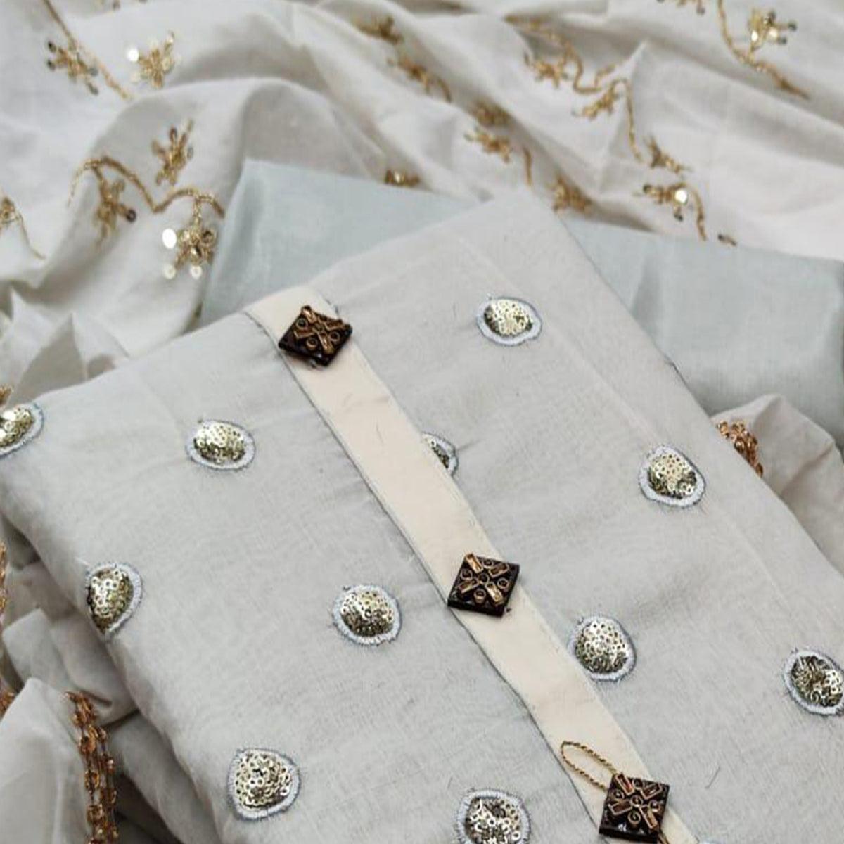 Grey Casual Wear Sequence Work Modal Chanderi Dress Material - Peachmode
