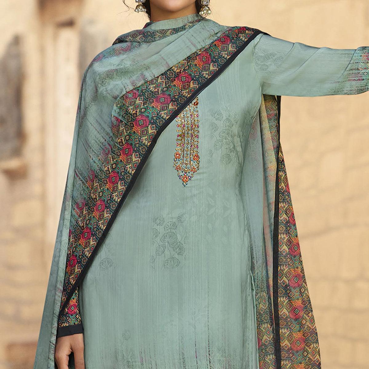 Grey Digital Printed Art Silk Palazzo Suit - Peachmode