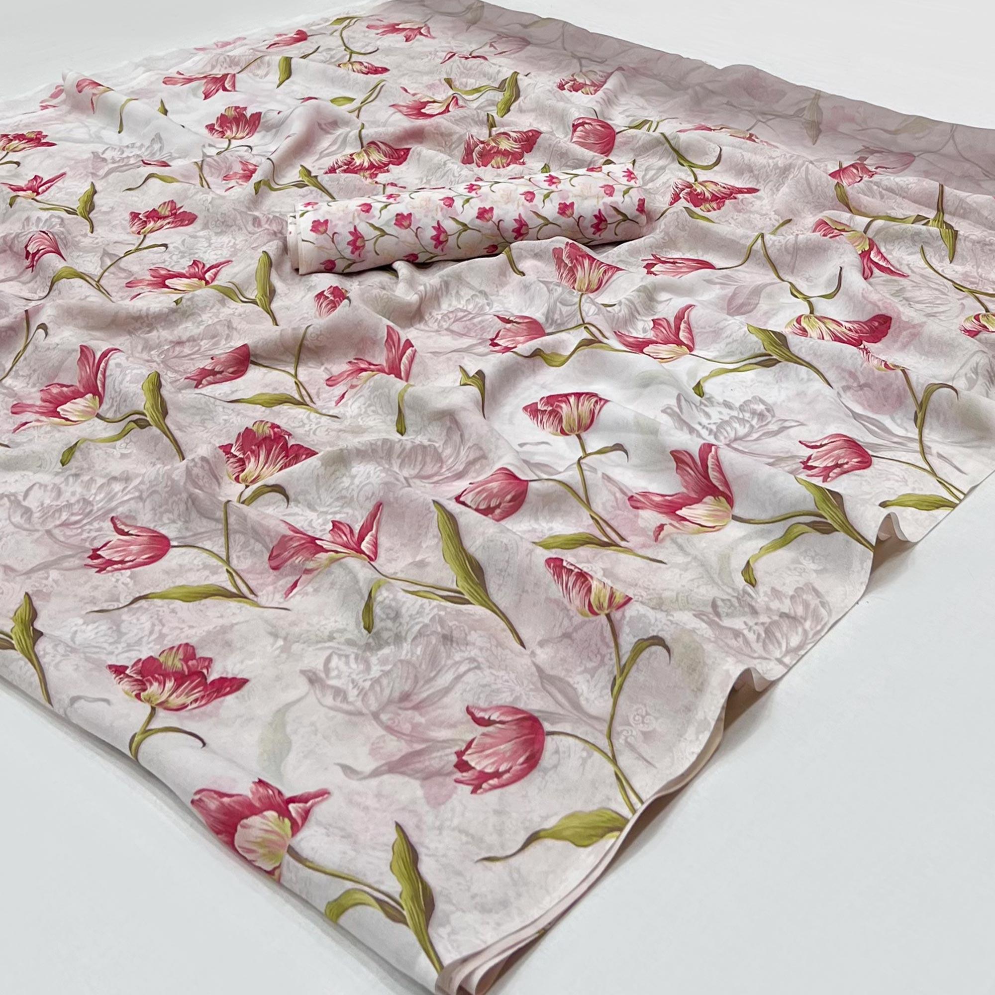 Grey Digital Printed Georgette Saree - Peachmode