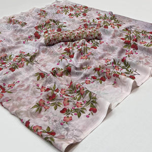 Grey Digital Printed Georgette Saree - Peachmode