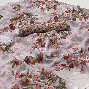 Grey Digital Printed Georgette Saree - Peachmode