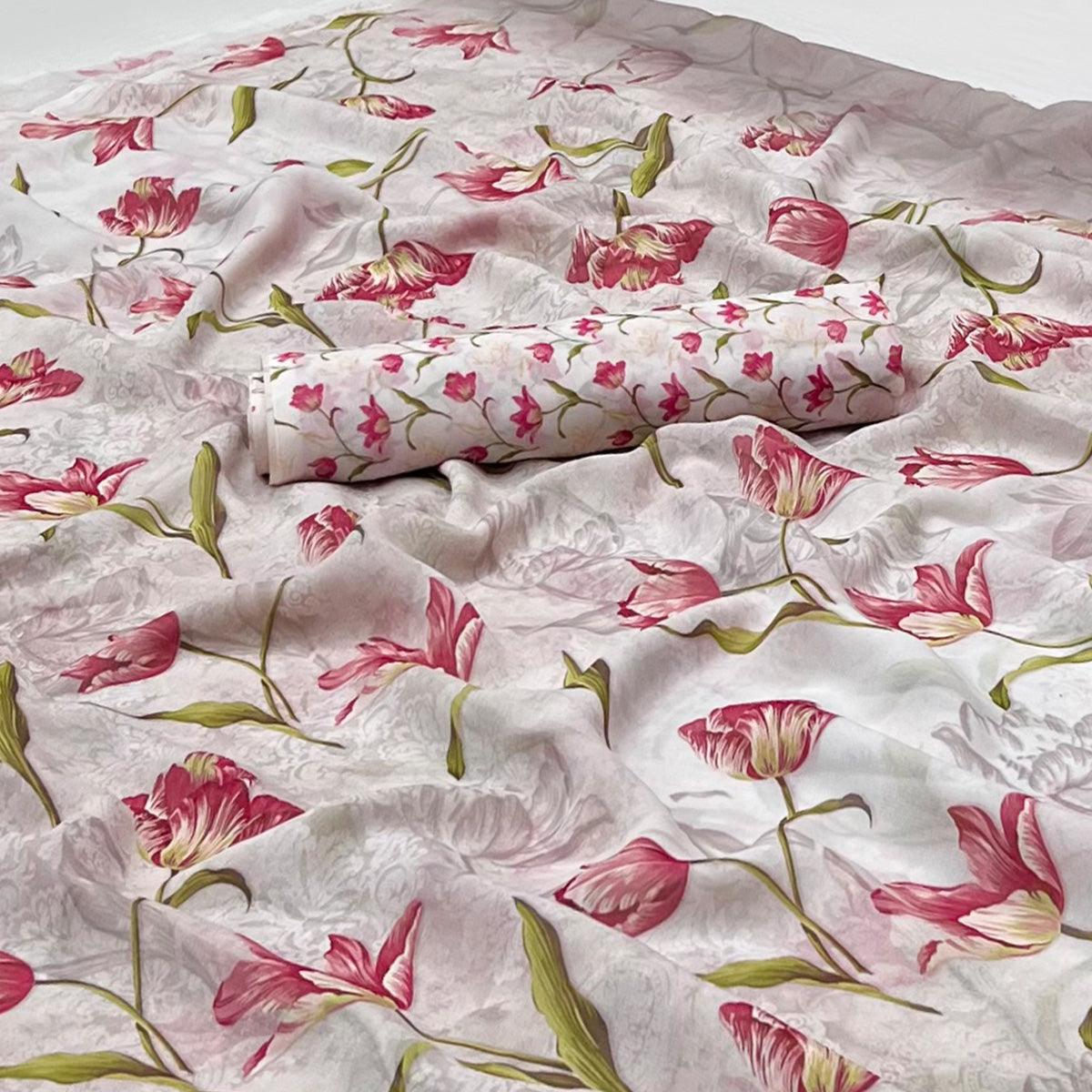 Grey Digital Printed Georgette Saree - Peachmode