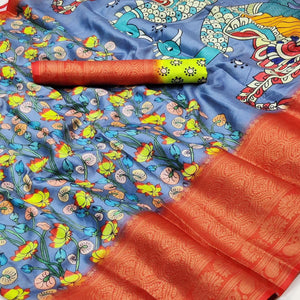 Grey Digital Printed Khaadi Saree - Peachmode