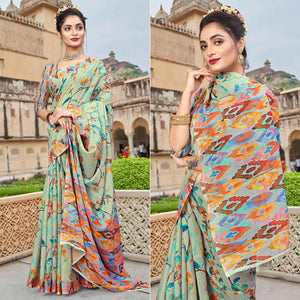 Grey Digital Printed Linen Saree - Peachmode